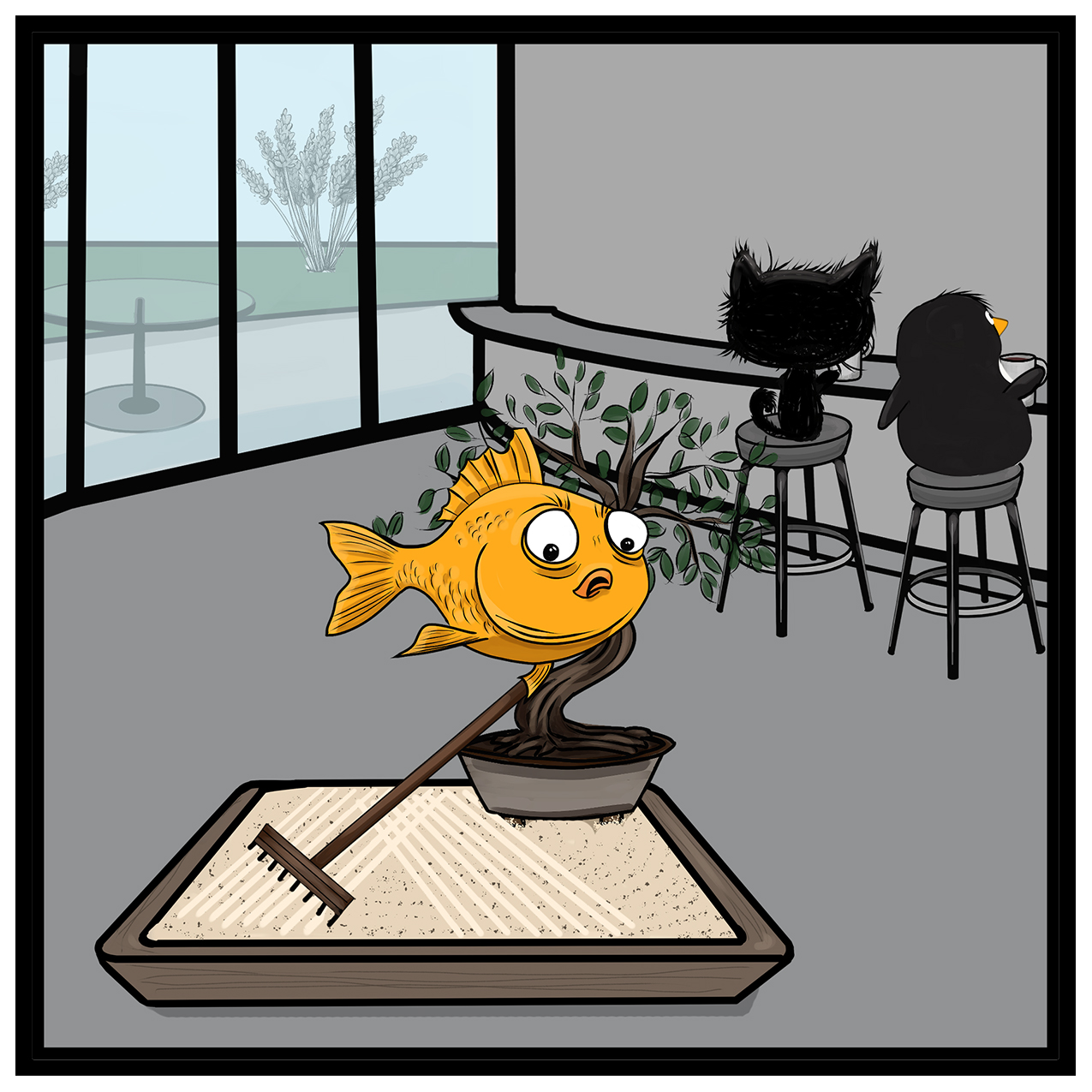 zen garden chaos comic – Donna Lake workplace comic strip.