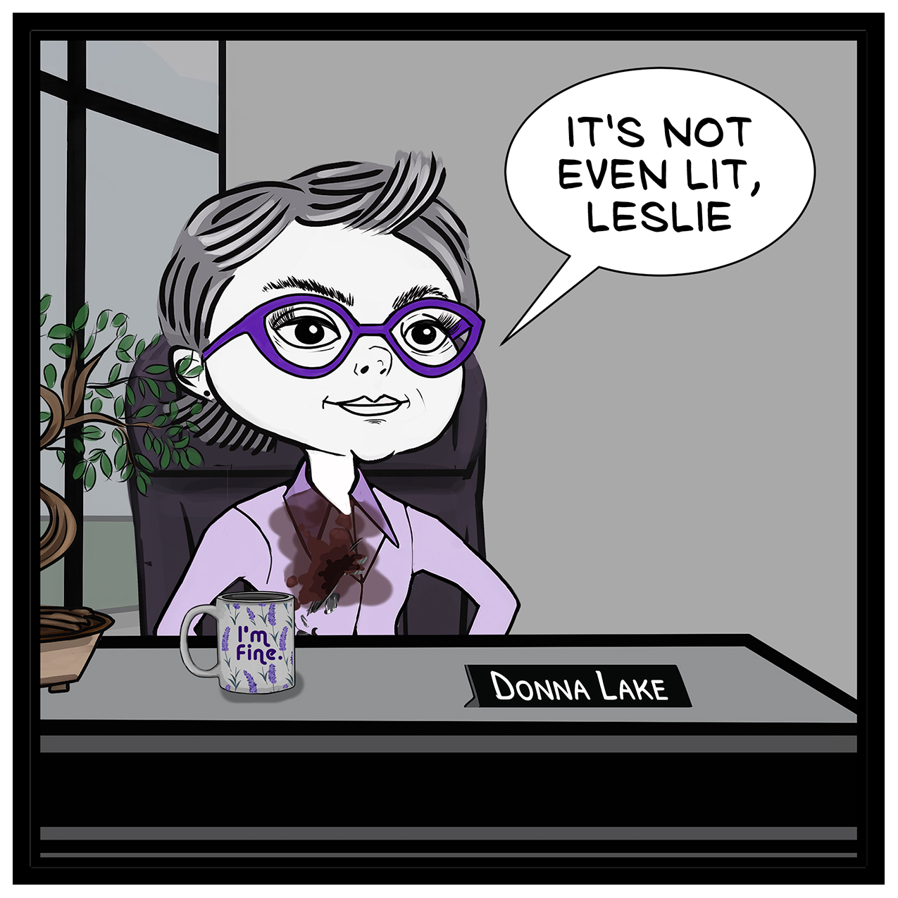 office candle policy comic – Donna Lake workplace comic strip.