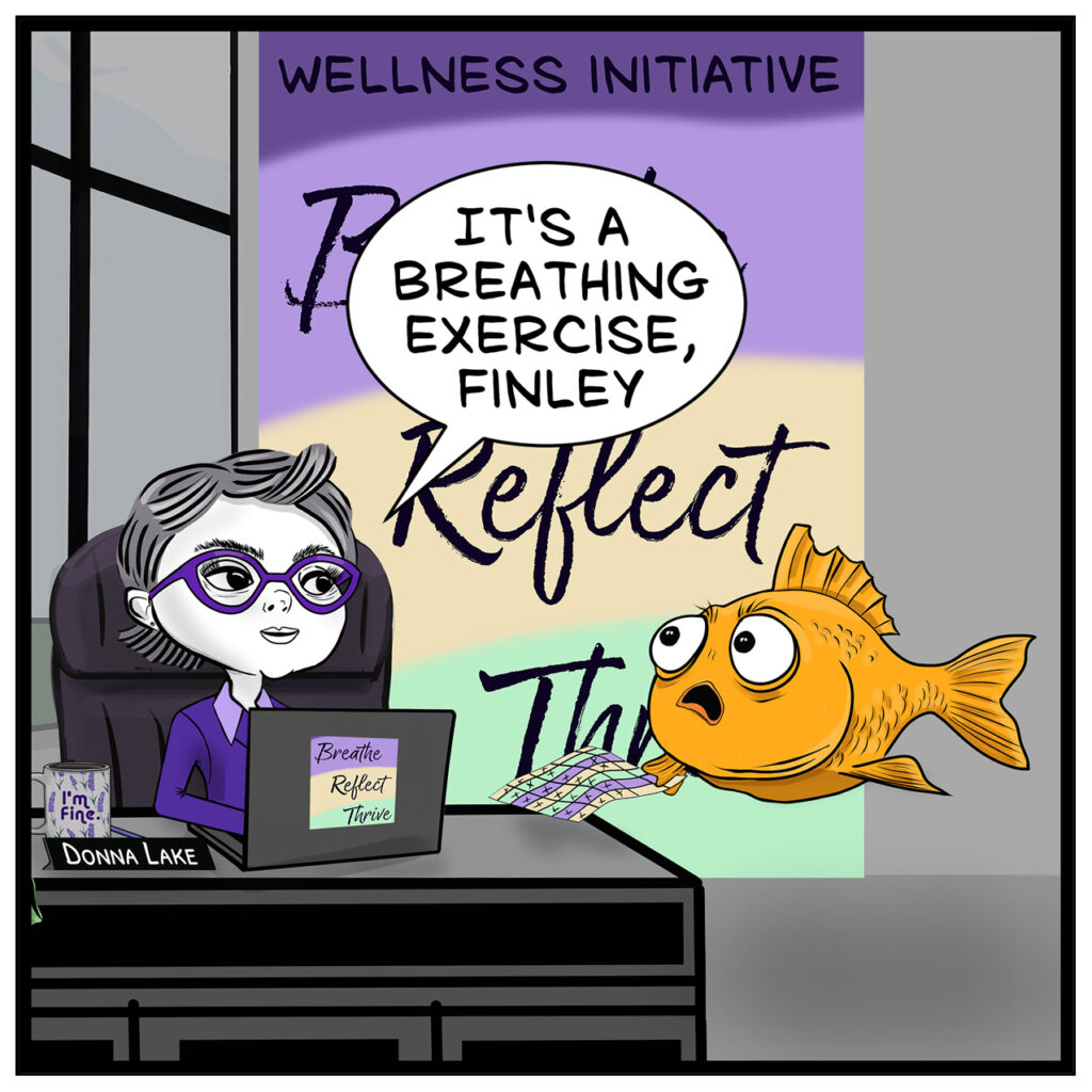 workplace wellness tracking comic – Donna Lake workplace comic strip.