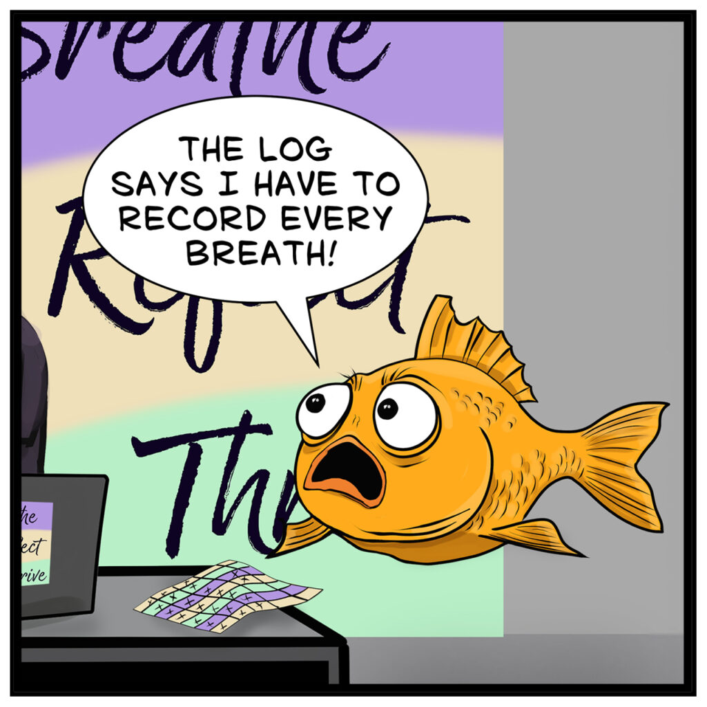workplace wellness tracking comic – Donna Lake workplace comic strip.